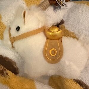 Year of horse bag charm White Plush Horse  with Gold Saddle